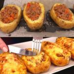 Potatoes filled with meat and cheese