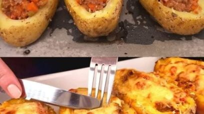 Potatoes filled with meat and cheese