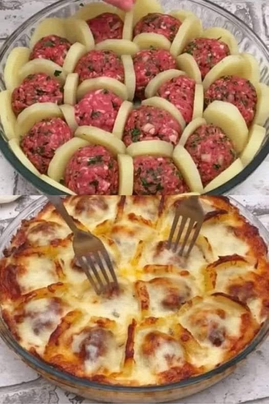 Meatballs with Potatoes in White Sauce