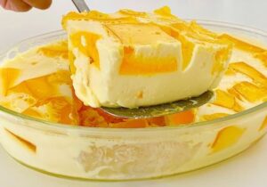 Delicious flourless cake in a large baking dish