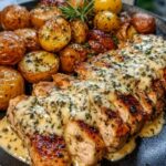 Creamy Garlic Chicken with Roasted Baby Potatoes