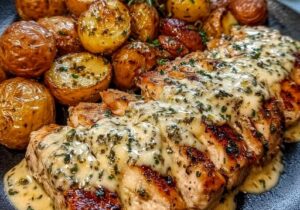 Creamy Garlic Chicken with Roasted Baby Potatoes
